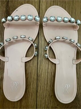 New York & Company Pink Jeweled Slide Sandals